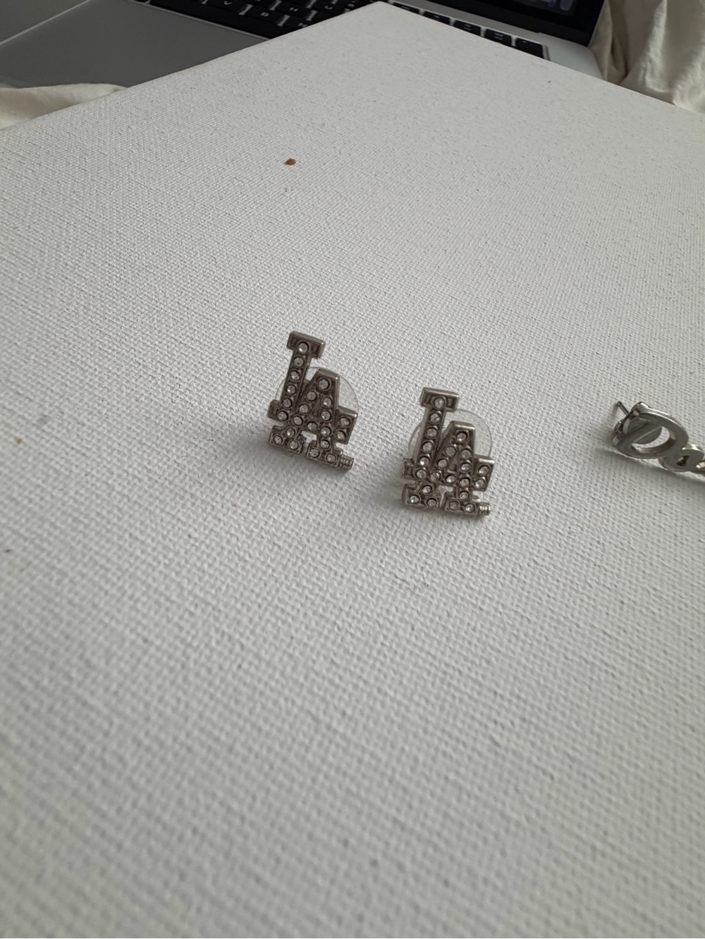 DODGERS EARRINGS Rhinestone Initial Stud Earrings - Silver Tone